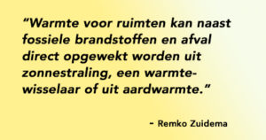 Warmte voor ruimten kan naast fossiele brandstoffen en afval direct opgewekt worden uit zonnestraling, een warmte- wisselaar of uit aardwarmte